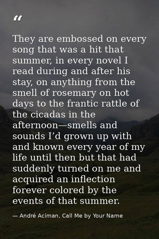 They are embossed on every song that was a hit that summer, in every novel I read during and after his stay, on anything — André Aciman, Call Me by Your Name