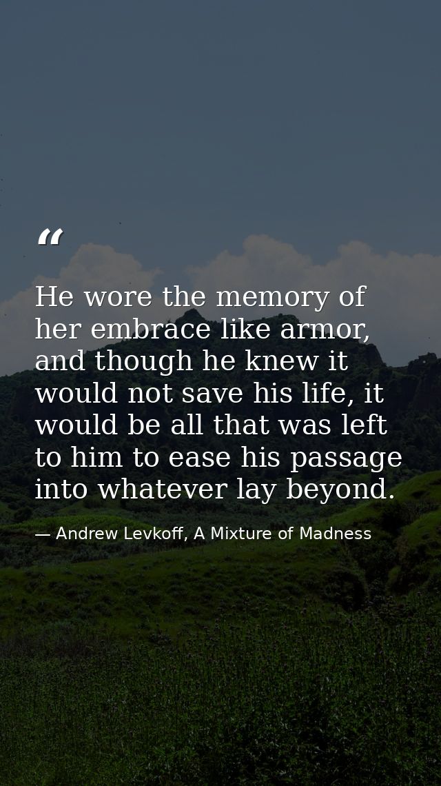 He wore the memory of her embrace like armor, and though he knew it would not save his life, it would be all that was le — Andrew Levkoff, A Mixture of Madness