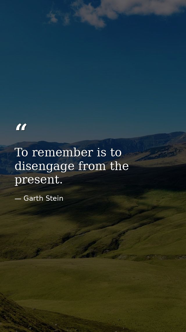 To remember is to disengage from the present. — Garth Stein