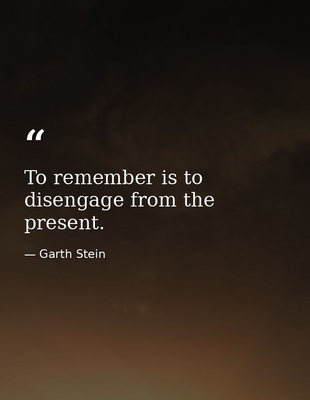 To remember is to disengage from the present. — Garth Stein
