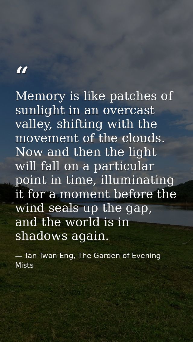 Memory is like patches of sunlight in an overcast valley, shifting with the movement of the clouds. Now and then the lig — Tan Twan Eng, The Garden of Evening Mists