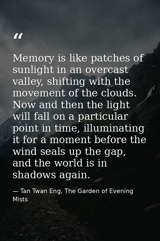 Memory is like patches of sunlight in an overcast valley, shifting with the movement of the clouds. Now and then the lig — Tan Twan Eng, The Garden of Evening Mists