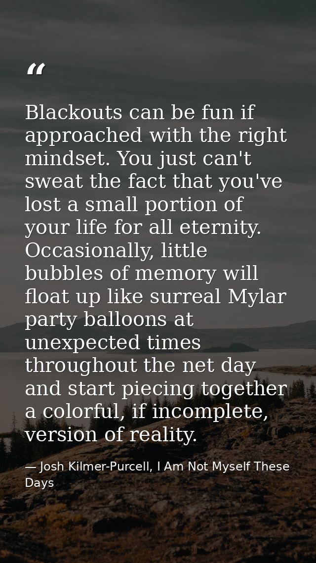 Blackouts can be fun if approached with the right mindset. You just can't sweat the fact that you've lost a small portio — Josh Kilmer-Purcell, I Am Not Myself These Days