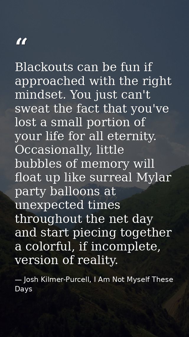 Blackouts can be fun if approached with the right mindset. You just can't sweat the fact that you've lost a small portio — Josh Kilmer-Purcell, I Am Not Myself These Days