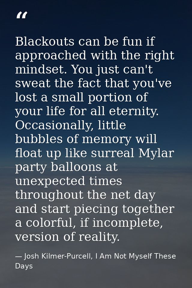 Blackouts can be fun if approached with the right mindset. You just can't sweat the fact that you've lost a small portio — Josh Kilmer-Purcell, I Am Not Myself These Days