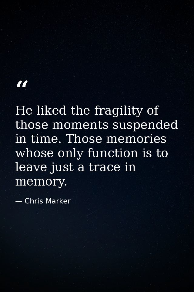 He liked the fragility of those moments suspended in time. Those memories whose only function is to leave just a trace i — Chris Marker