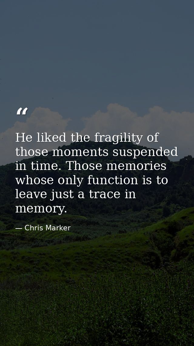 He liked the fragility of those moments suspended in time. Those memories whose only function is to leave just a trace i — Chris Marker