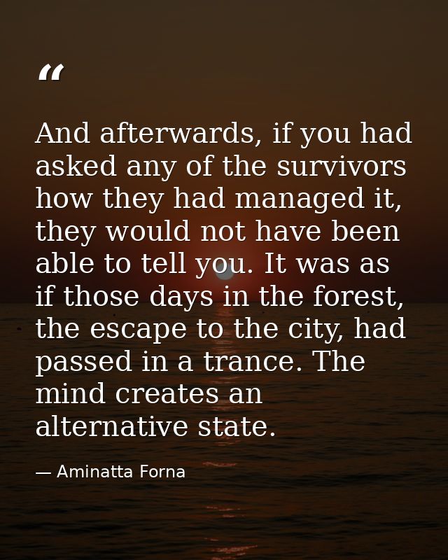 And afterwards, if you had asked any of the survivors how they had managed it, they would not have been able to tell you — Aminatta Forna