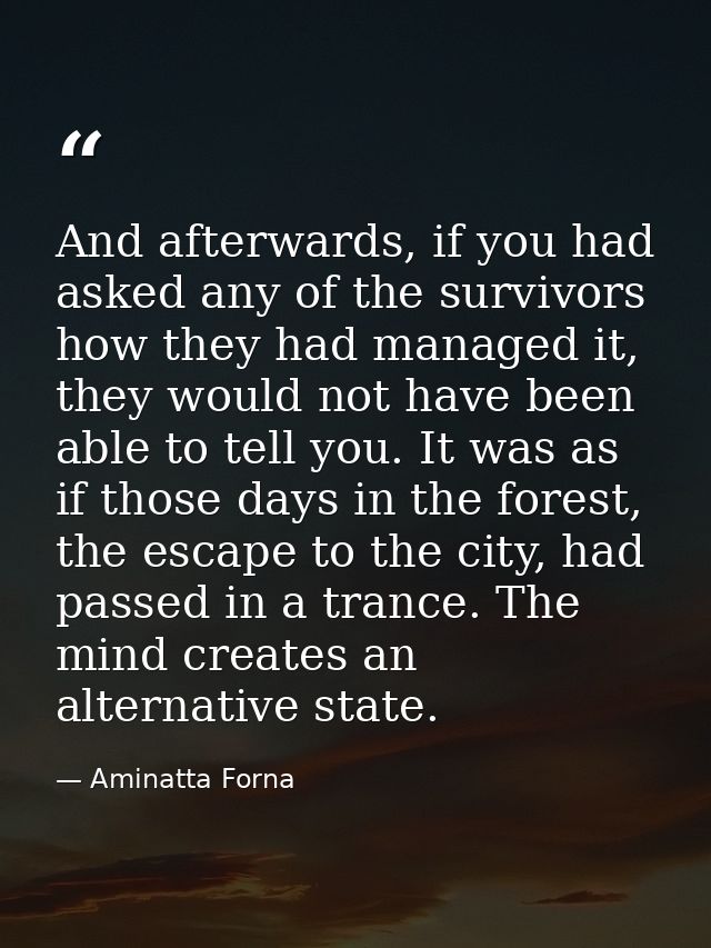 And afterwards, if you had asked any of the survivors how they had managed it, they would not have been able to tell you — Aminatta Forna