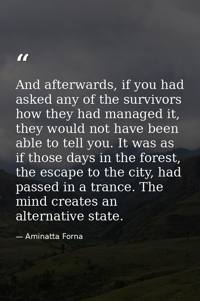 And afterwards, if you had asked any of the survivors how they had managed it, they would not have been able to tell you — Aminatta Forna