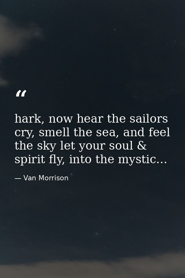 hark, now hear the sailors cry, smell the sea, and feel the sky let your soul & spirit fly, into the mystic... — Van Morrison