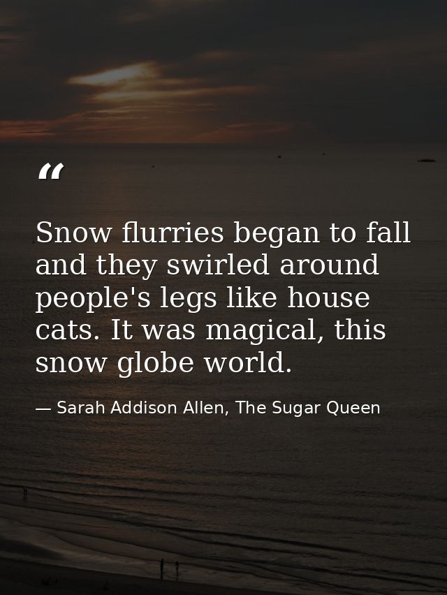 Snow flurries began to fall and they swirled around people's legs like house cats. It was magical, this snow globe world — Sarah Addison Allen, The Sugar Queen