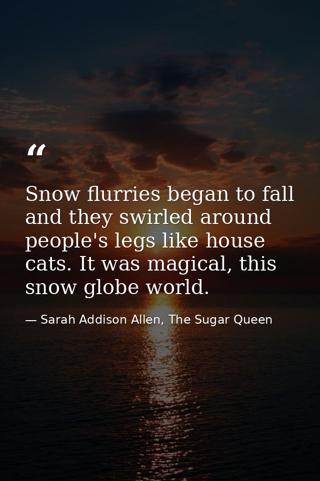 Snow flurries began to fall and they swirled around people's legs like house cats. It was magical, this snow globe world — Sarah Addison Allen, The Sugar Queen