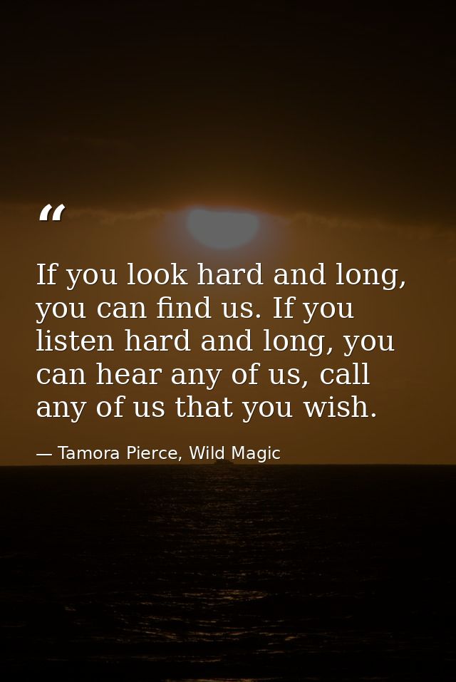 If you look hard and long, you can find us. If you listen hard and long, you can hear any of us, call any of us that you — Tamora Pierce, Wild Magic
