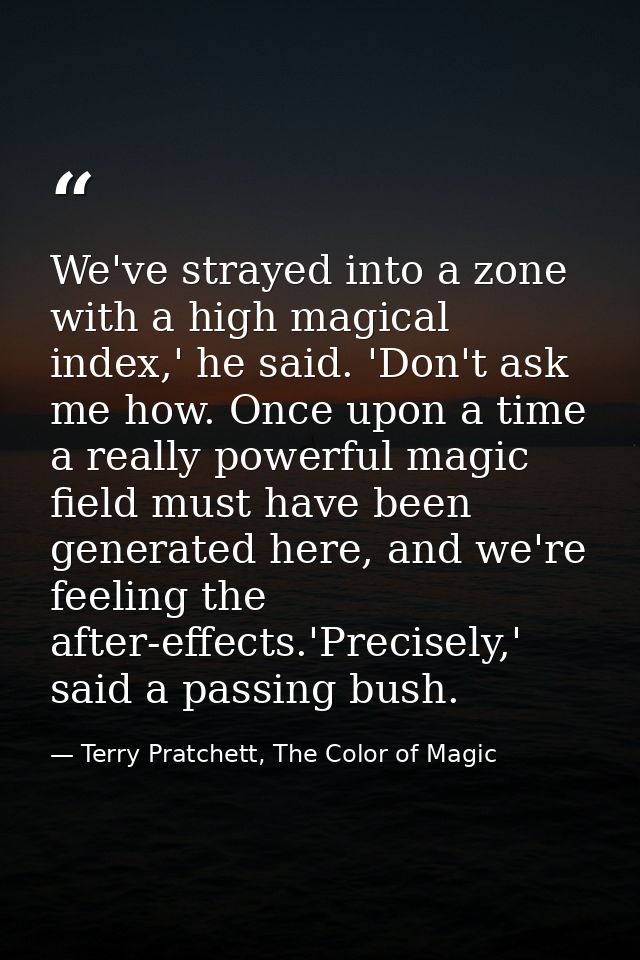 We've strayed into a zone with a high magical index,' he said. 'Don't ask me how. Once upon a time a really powerful mag — Terry Pratchett, The Color of Magic