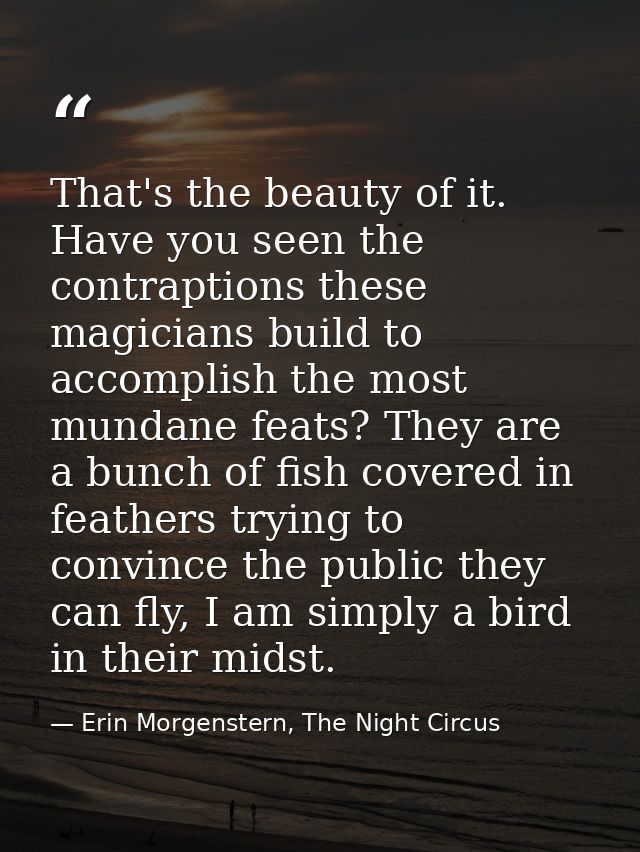 That's the beauty of it. Have you seen the contraptions these magicians build to accomplish the most mundane feats? They — Erin Morgenstern, The Night Circus