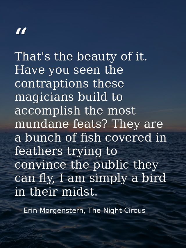That's the beauty of it. Have you seen the contraptions these magicians build to accomplish the most mundane feats? They — Erin Morgenstern, The Night Circus