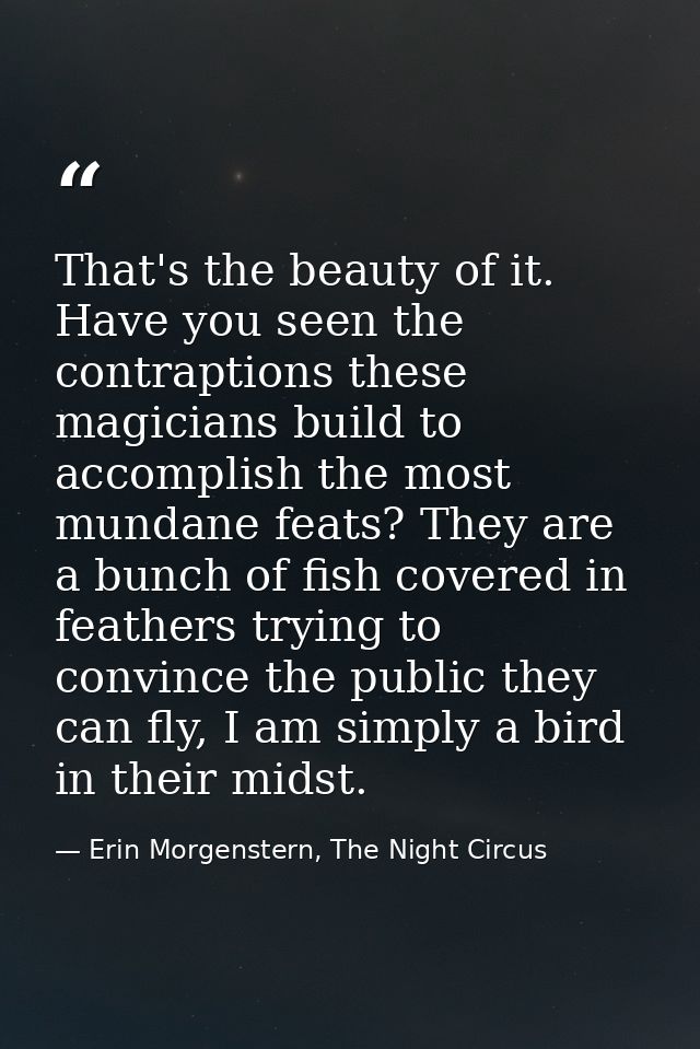 That's the beauty of it. Have you seen the contraptions these magicians build to accomplish the most mundane feats? They — Erin Morgenstern, The Night Circus