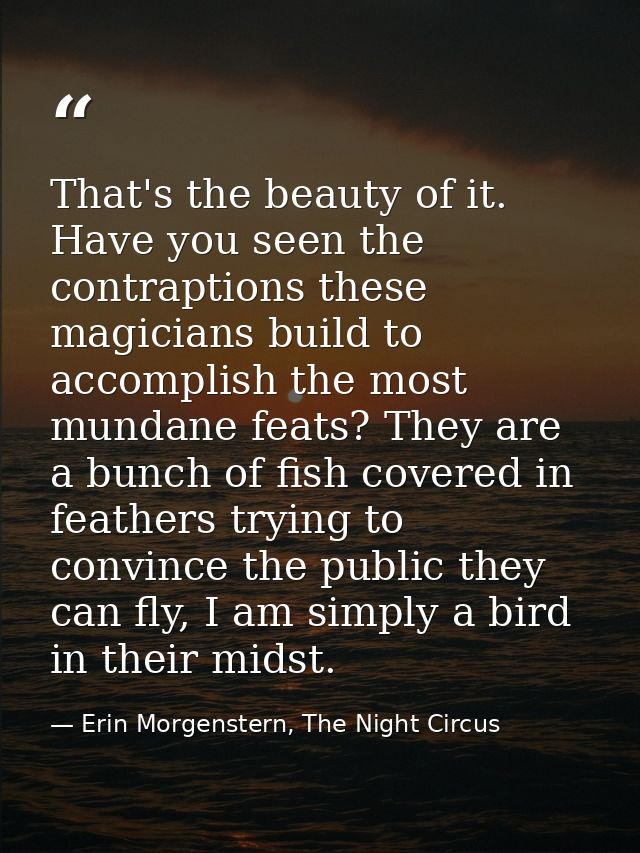 That's the beauty of it. Have you seen the contraptions these magicians build to accomplish the most mundane feats? They — Erin Morgenstern, The Night Circus