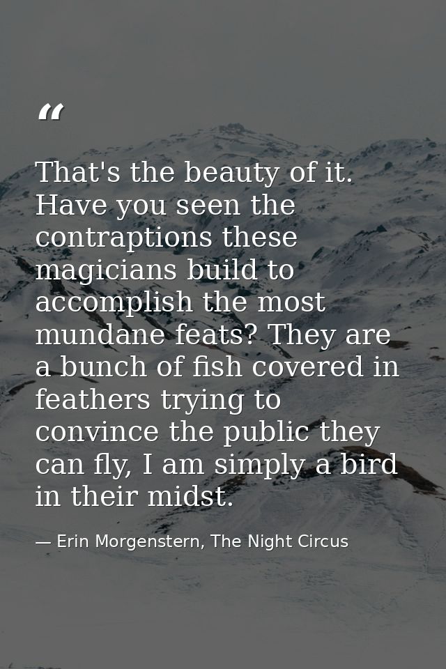 That's the beauty of it. Have you seen the contraptions these magicians build to accomplish the most mundane feats? They — Erin Morgenstern, The Night Circus
