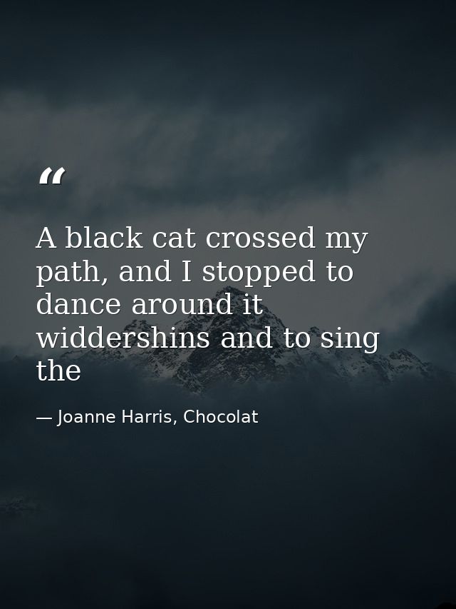 A black cat crossed my path, and I stopped to dance around it widdershins and to sing the — Joanne Harris, Chocolat