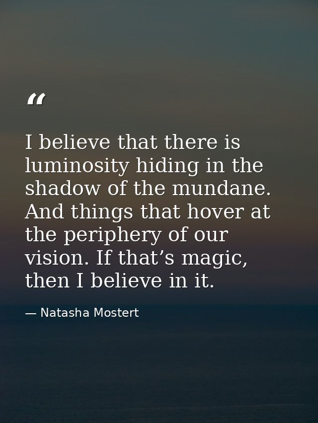 I believe that there is luminosity hiding in the shadow of the mundane. And things that hover at the periphery of our vi — Natasha Mostert