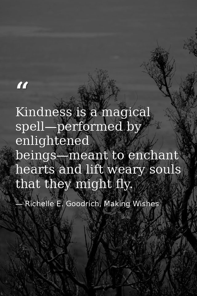 Kindness is a magical spell—performed by enlightened beings—meant to enchant hearts and lift weary souls that they might — Richelle E. Goodrich, Making Wishes