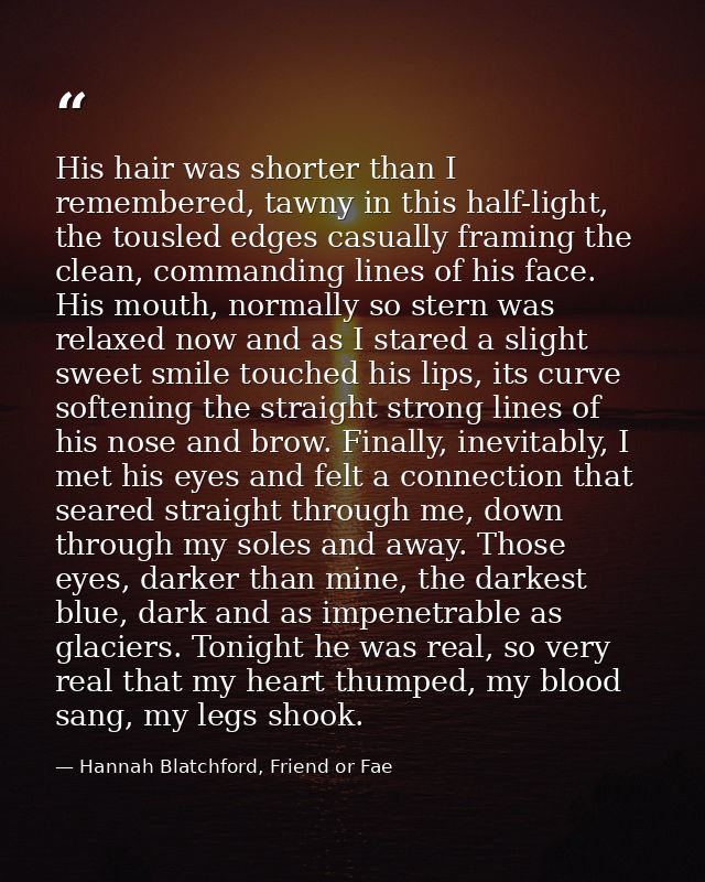 His hair was shorter than I remembered, tawny in this half-light, the tousled edges casually framing the clean, commandi — Hannah Blatchford, Friend or Fae
