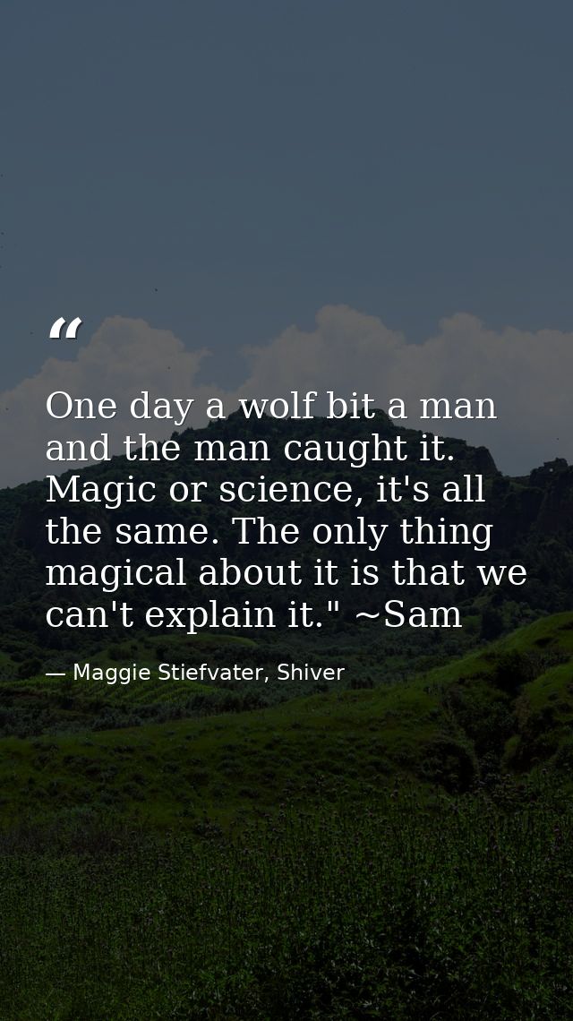 One day a wolf bit a man and the man caught it. Magic or science, it's all the same. The only thing magical about it is  — Maggie Stiefvater, Shiver