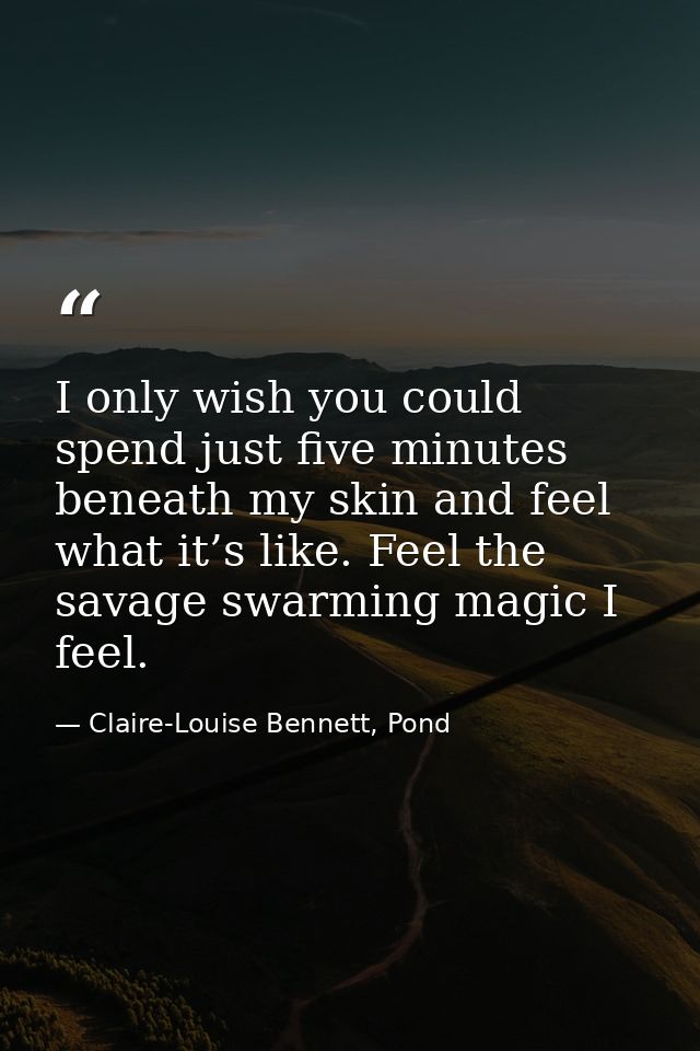 I only wish you could spend just five minutes beneath my skin and feel what it’s like. Feel the savage swarming magic I  — Claire-Louise Bennett, Pond