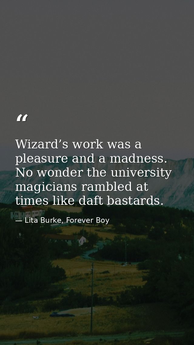 Wizard’s work was a pleasure and a madness. No wonder the university magicians rambled at times like daft bastards. — Lita Burke, Forever Boy