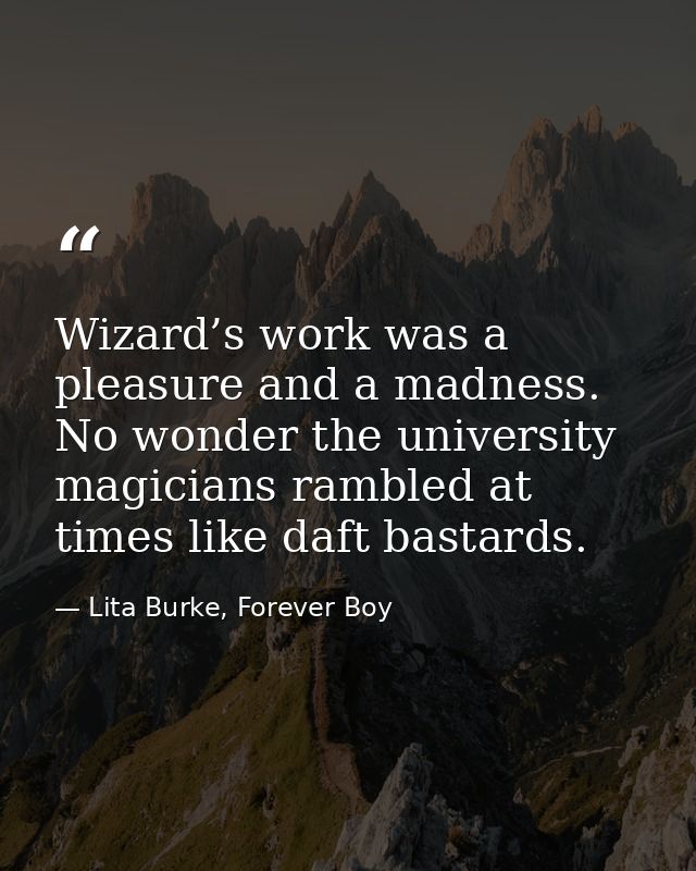 Wizard’s work was a pleasure and a madness. No wonder the university magicians rambled at times like daft bastards. — Lita Burke, Forever Boy