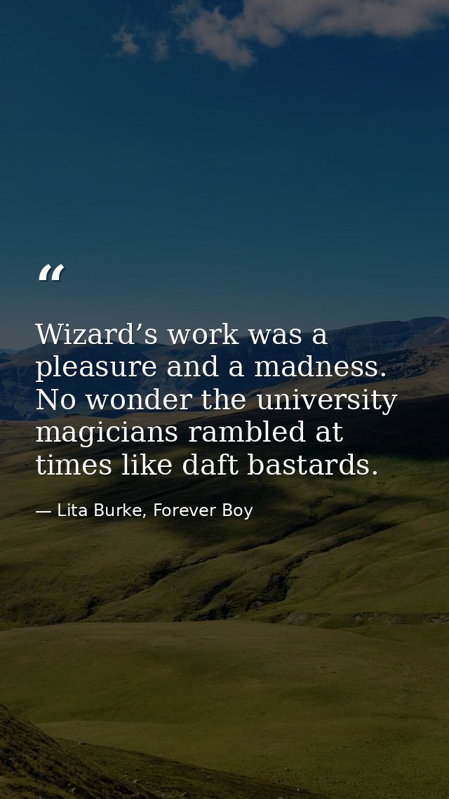 Wizard’s work was a pleasure and a madness. No wonder the university magicians rambled at times like daft bastards. — Lita Burke, Forever Boy