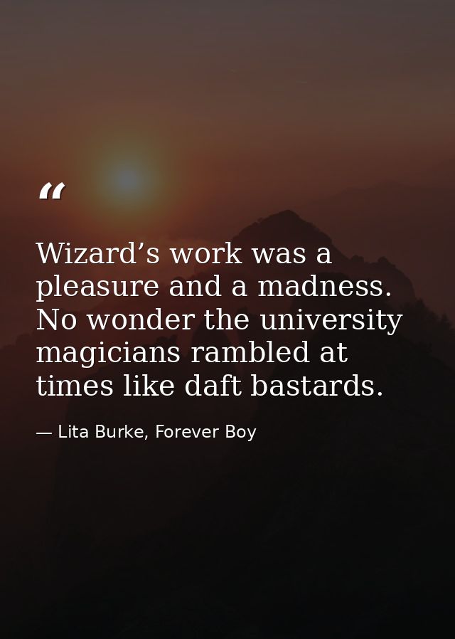 Wizard’s work was a pleasure and a madness. No wonder the university magicians rambled at times like daft bastards. — Lita Burke, Forever Boy