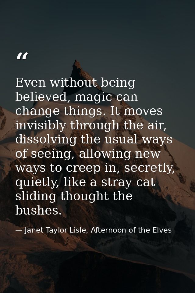 Even without being believed, magic can change things. It moves invisibly through the air, dissolving the usual ways of s — Janet Taylor Lisle, Afternoon of the Elves