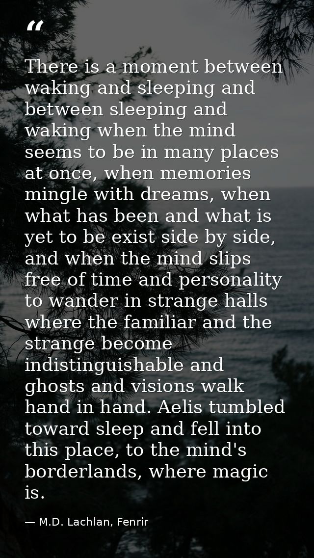 There is a moment between waking and sleeping and between sleeping and waking when the mind seems to be in many places a — M.D. Lachlan, Fenrir