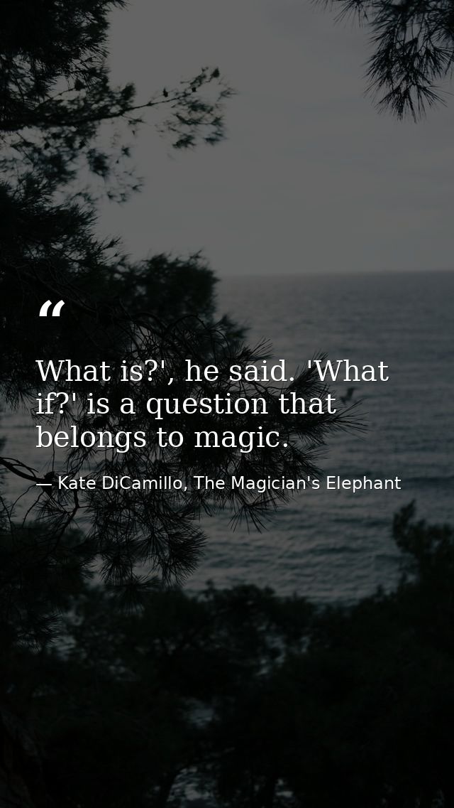What is?', he said. 'What if?' is a question that belongs to magic. — Kate DiCamillo, The Magician's Elephant