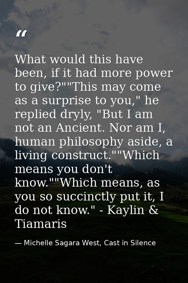 What would this have been, if it had more power to give?""This may come as a surprise to you," he replied dryly, "But I  — Michelle Sagara West, Cast in Silence