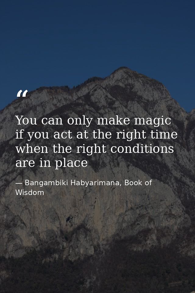 You can only make magic if you act at the right time when the right conditions are in place — Bangambiki Habyarimana, Book of Wisdom