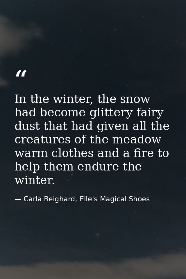 In the winter, the snow had become glittery fairy dust that had given all the creatures of the meadow warm clothes and a — Carla Reighard, Elle's Magical Shoes