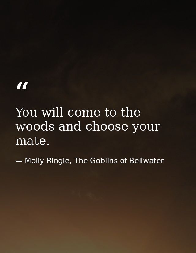 You will come to the woods and choose your mate. — Molly Ringle, The Goblins of Bellwater