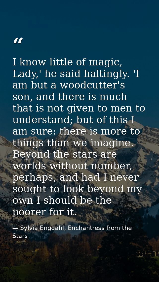 I know little of magic, Lady,' he said haltingly. 'I am but a woodcutter's son, and there is much that is not given to m — Sylvia Engdahl, Enchantress from the Stars