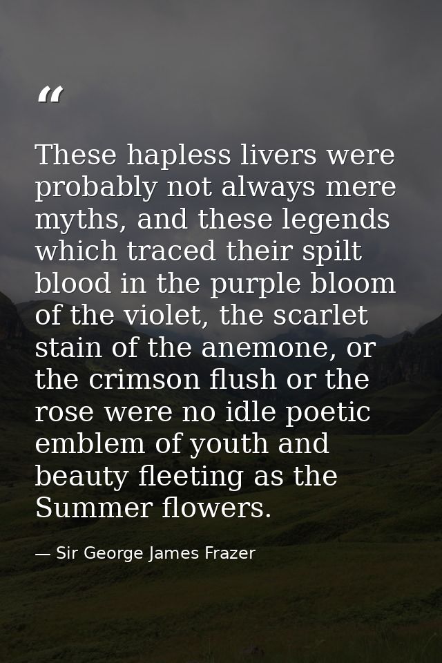 These hapless livers were probably not always mere myths, and these legends which traced their spilt blood in the purple — Sir George James Frazer