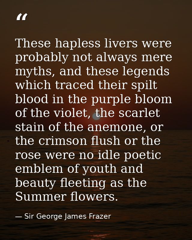 These hapless livers were probably not always mere myths, and these legends which traced their spilt blood in the purple — Sir George James Frazer
