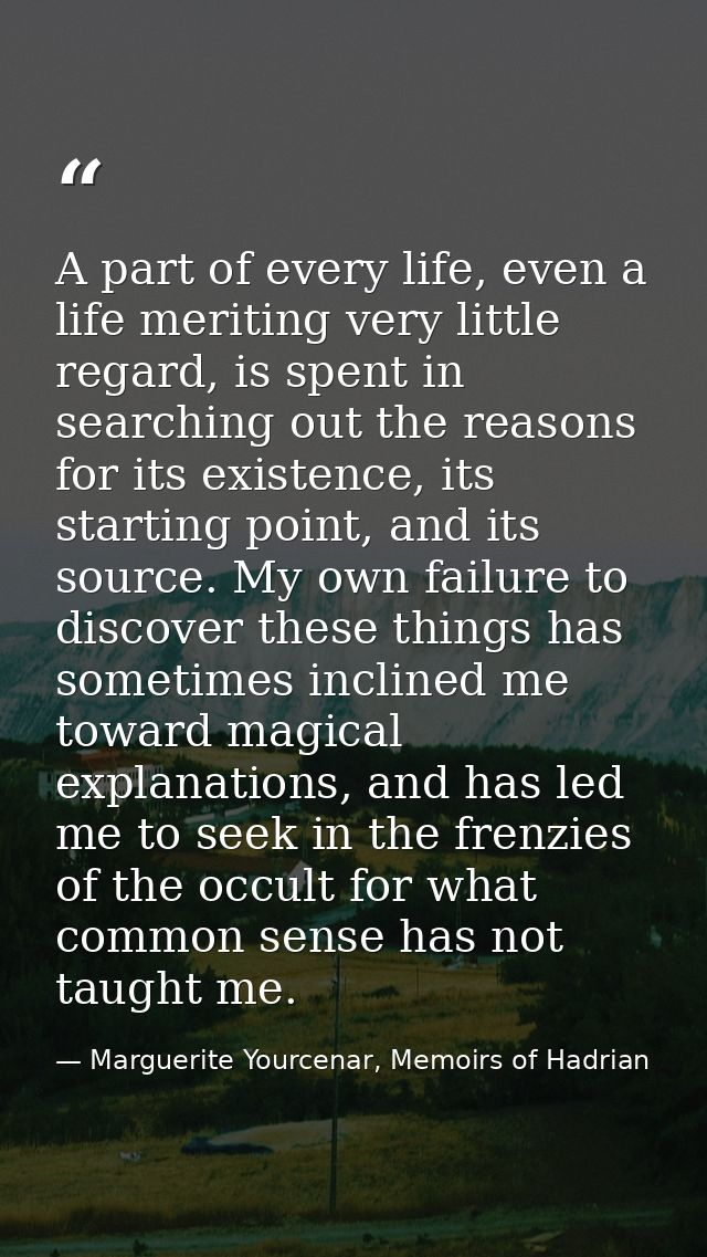 A part of every life, even a life meriting very little regard, is spent in searching out the reasons for its existence,  — Marguerite Yourcenar, Memoirs of Hadrian