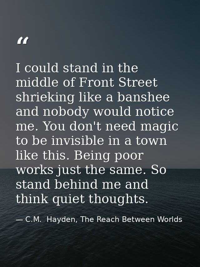 I could stand in the middle of Front Street shrieking like a banshee and nobody would notice me. You don't need magic to — C.M.  Hayden, The Reach Between Worlds