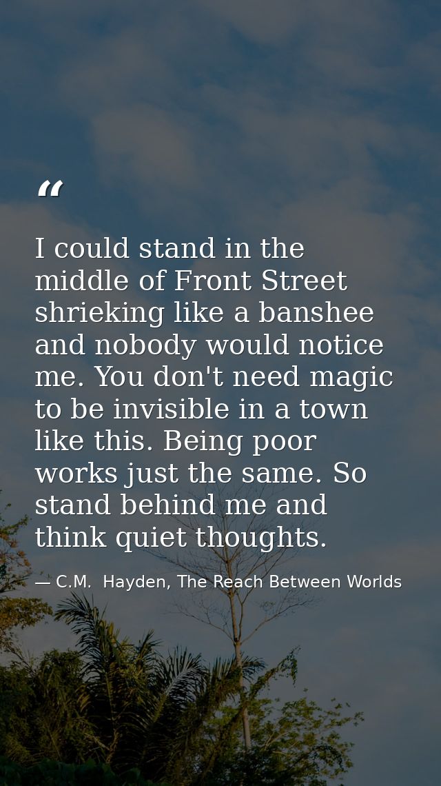 I could stand in the middle of Front Street shrieking like a banshee and nobody would notice me. You don't need magic to — C.M.  Hayden, The Reach Between Worlds