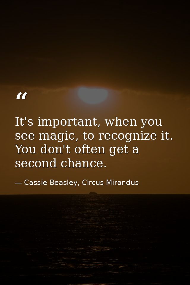 It's important, when you see magic, to recognize it. You don't often get a second chance. — Cassie Beasley, Circus Mirandus