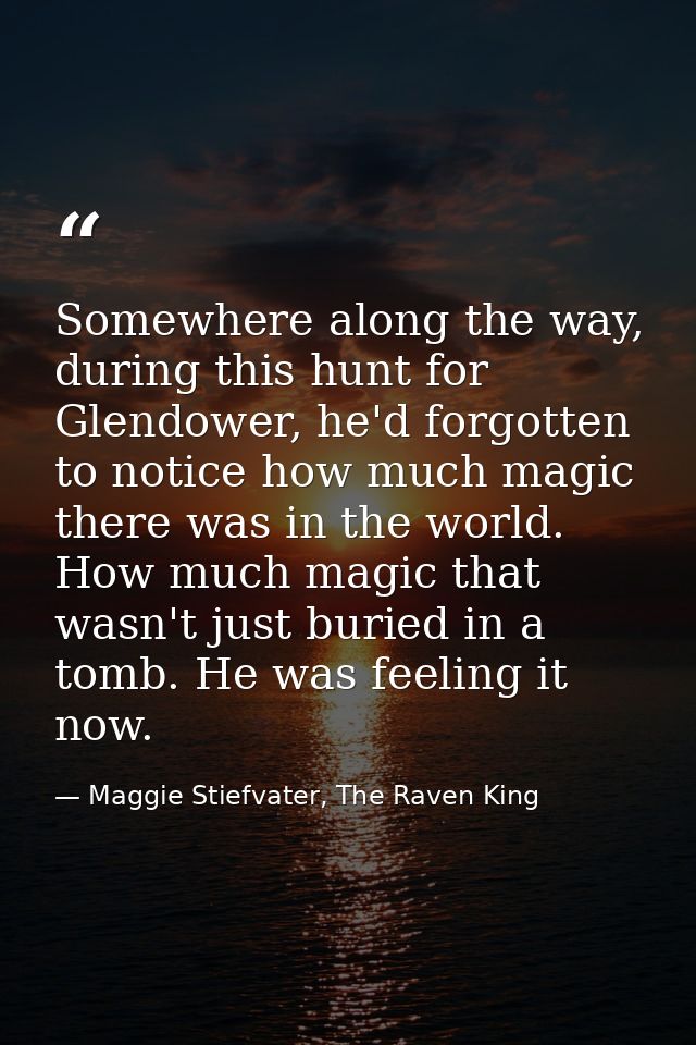 Somewhere along the way, during this hunt for Glendower, he'd forgotten to notice how much magic there was in the world. — Maggie Stiefvater, The Raven King