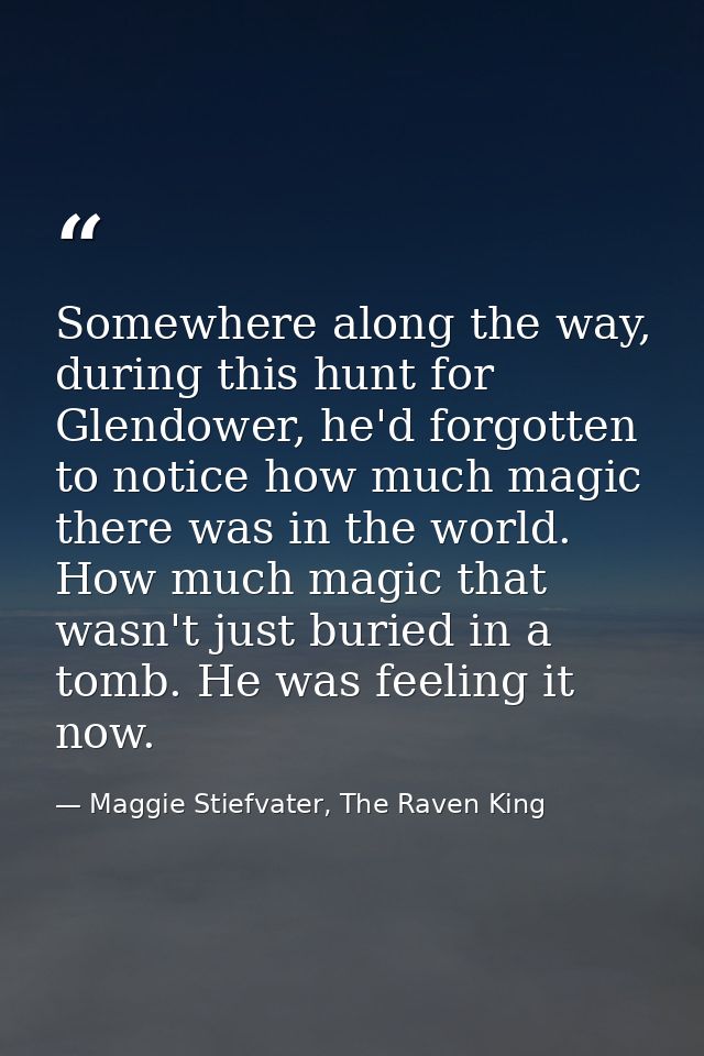 Somewhere along the way, during this hunt for Glendower, he'd forgotten to notice how much magic there was in the world. — Maggie Stiefvater, The Raven King